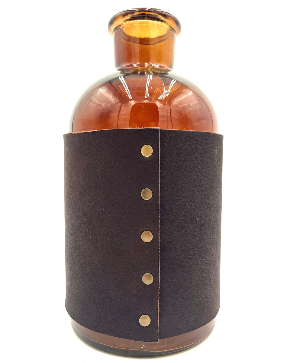 Vaz Flè Amber Vase with Leather Sleeve Haiti Made